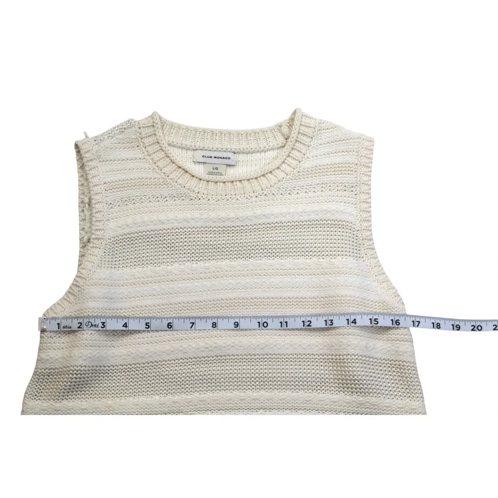 Club Monaco Womens Ivory Striped Fringe Knit Sweater Vest Large Sleeveless Cream